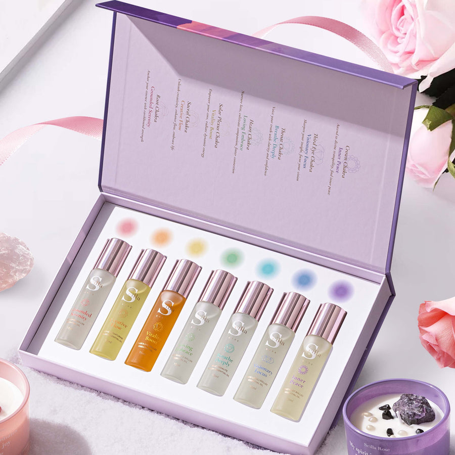 7 Chakra Crystal Rollerball Essential Oil Gift Set – Aromatherapy for Stress, Sleep & Mindfulness | The Perfect Christmas Self-Care Gift Aromatherapy Scilla Rose 