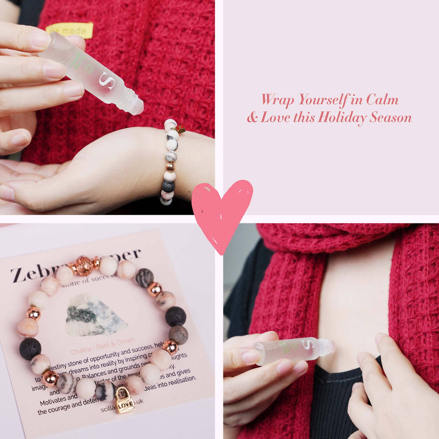 Christmas Cozy Care Gift Bundle - Warm Scarf, Socks, Crystal Candle, Bracelet & Rollerball Oil | 2024 Perfect Christmas Stocking Fillers & Self-Care Gifts pamper gifts Scilla Rose 