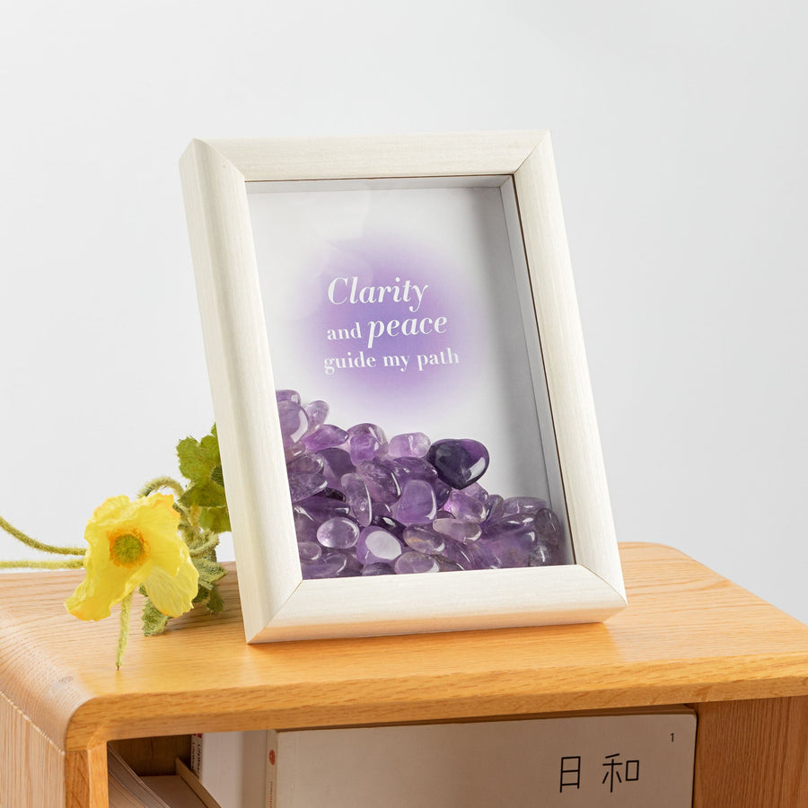 Framed Crystal Grid with Amethyst – Affirmation Décor for Clarity, Peace & Positive Energy - Gift Boxed Framed Crystal Grid Scilla Rose 