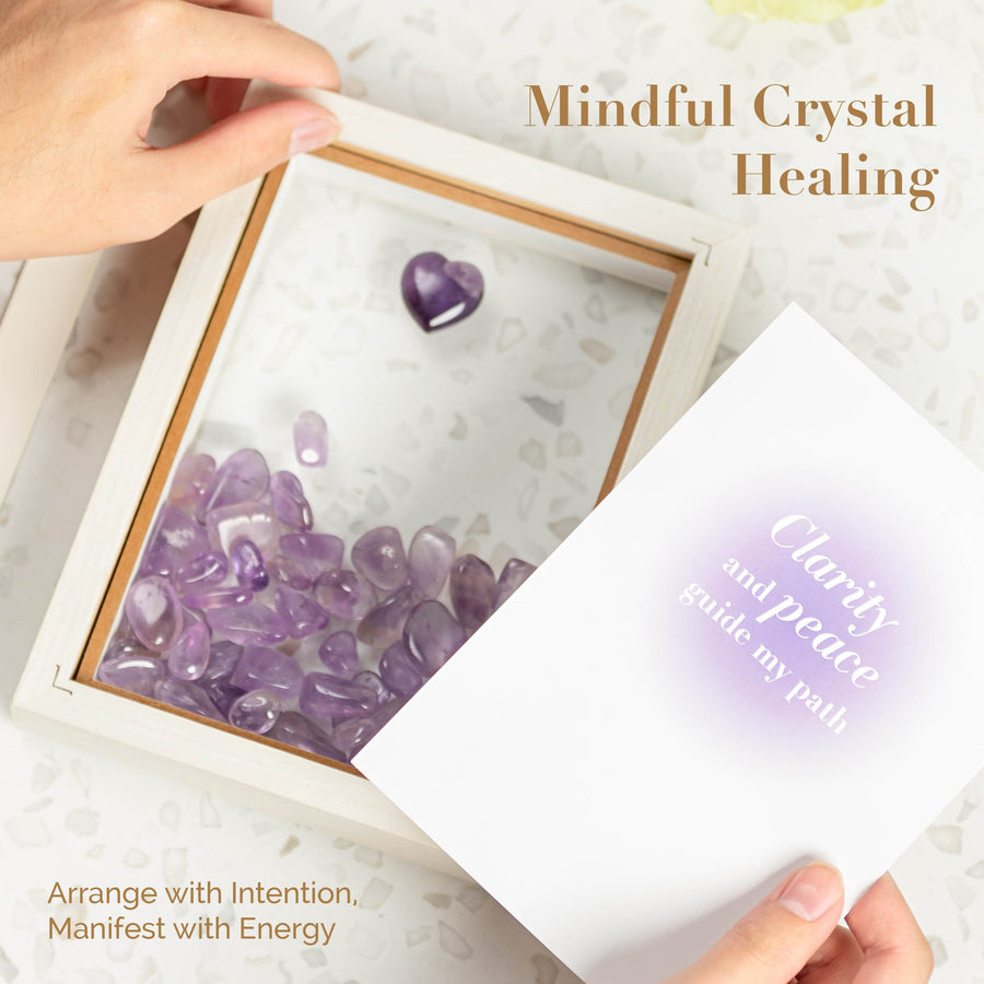 Framed Crystal Grid with Amethyst – Affirmation Décor for Clarity, Peace & Positive Energy - Gift Boxed Framed Crystal Grid Scilla Rose 