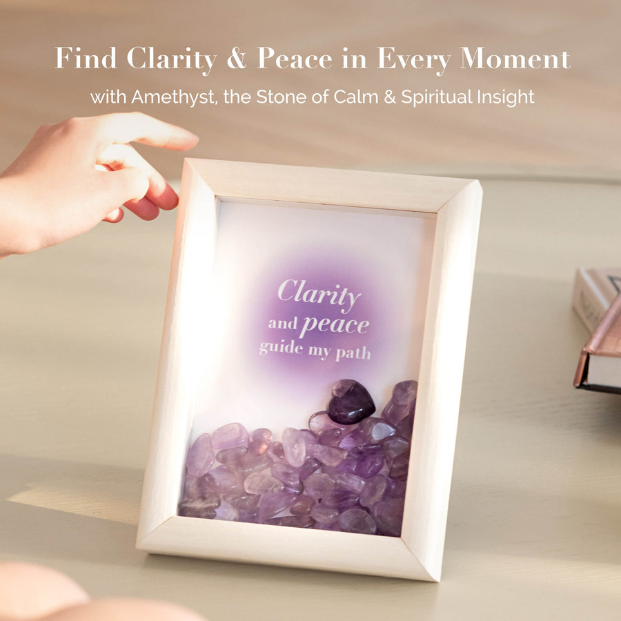 Framed Crystal Grid with Amethyst – Affirmation Décor for Clarity, Peace & Positive Energy - Gift Boxed Framed Crystal Grid Scilla Rose 