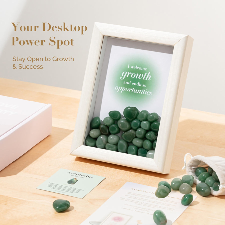 Framed Crystal Grid with Green Jade - Affirmation Décor for Positive Growth & Endless Opportunities - Gift Boxed Framed Crystal Grid Scilla Rose 