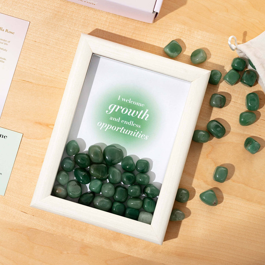 Framed Crystal Grid with Green Jade - Affirmation Décor for Positive Growth & Endless Opportunities - Gift Boxed Framed Crystal Grid Scilla Rose 