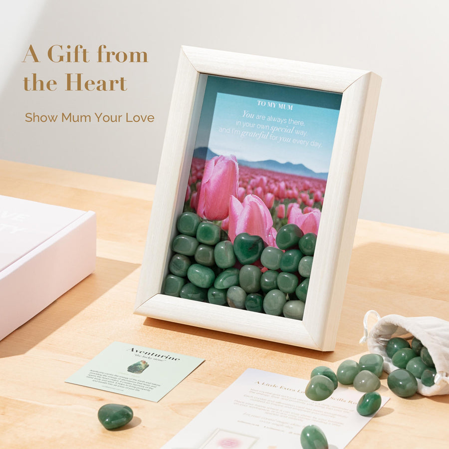 Framed Crystal Grid with Green Jade – Heartfelt Mum's Affirmation Décor - Gift Boxed Framed Crystal Grid Scilla Rose 