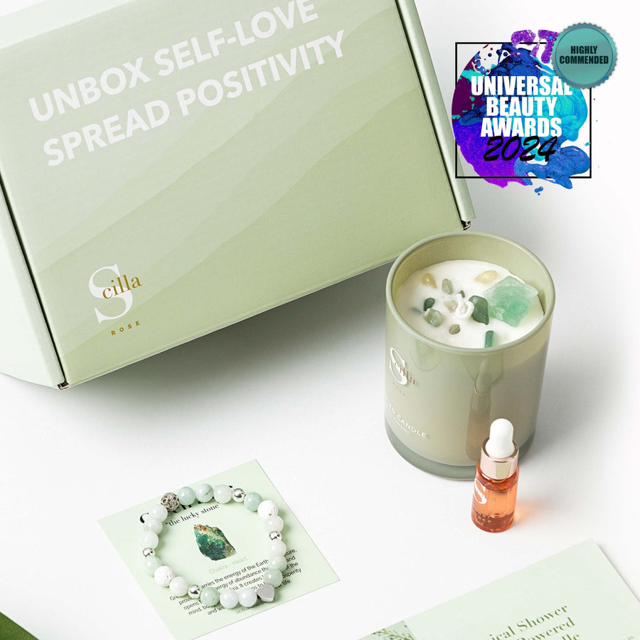 Harmony and Serenity Crystal-Infused Candle, Jade Bracelet & Inner Peace Oil-Aromatherapy and Wellness Gift Set aromatherapy Scilla Rose 