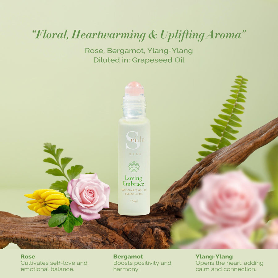 Loving Embrace – Heart Chakra Crystal Essential Oil Rollerball | Aromatherapy for Self-Love, Connection & Emotional Balance Aromatherapy Scilla Rose 