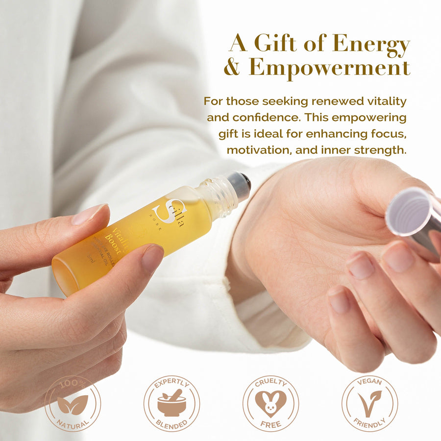 Vitality Boost – Solar Plexus Chakra Crystal Essential Oil Rollerball | Aromatherapy for Energy, Confidence & Focus Aromatherapy Scilla Rose 