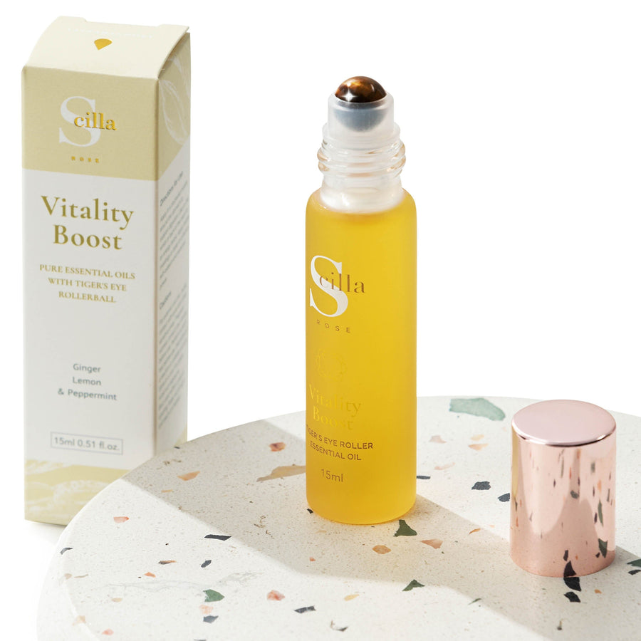 Vitality Boost – Solar Plexus Chakra Crystal Essential Oil Rollerball | Aromatherapy for Energy, Confidence & Focus Aromatherapy Scilla Rose 